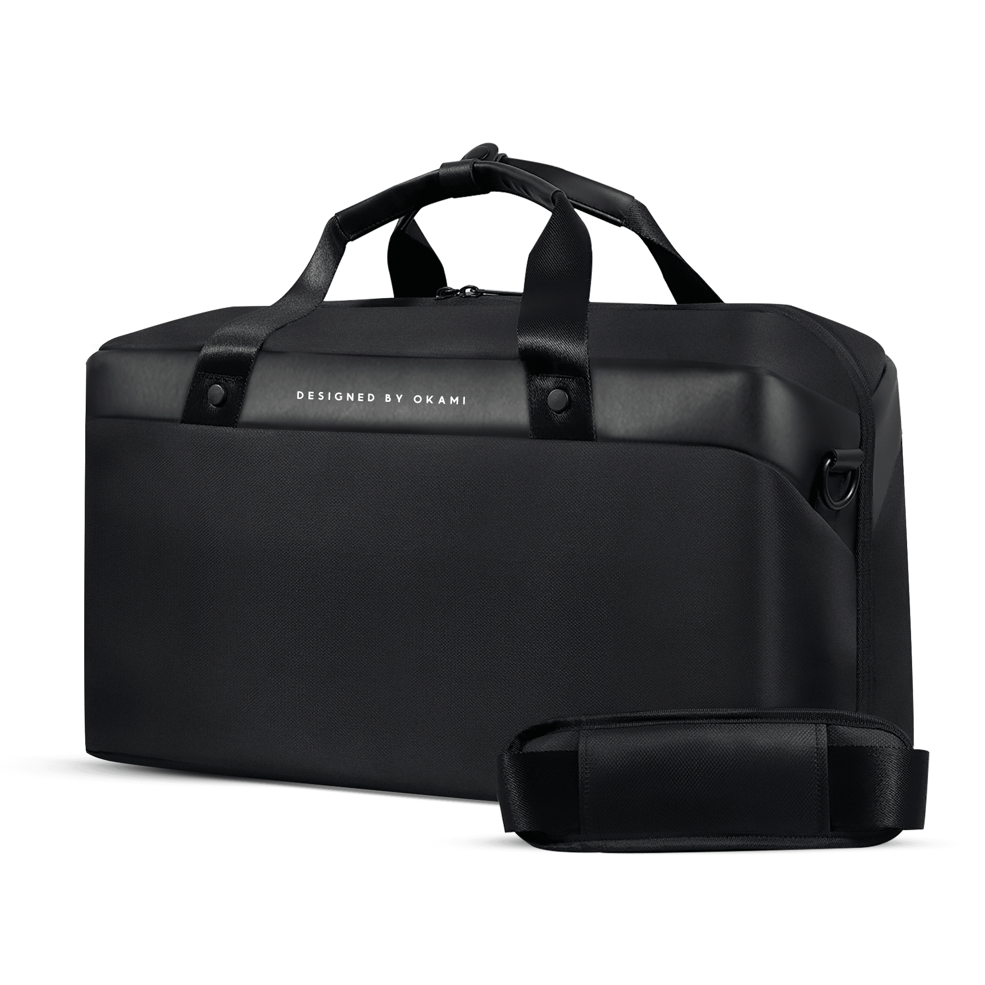 Omnipack Duffle Bag 35 Litres| Gym and Travel Bag with Detachable Strap | Weekender Travel Bag with Built-In Laptop and Tablet Compartment | Cabin Bag with Trolley Sleeve (Obsidian Black) - OKAMI
