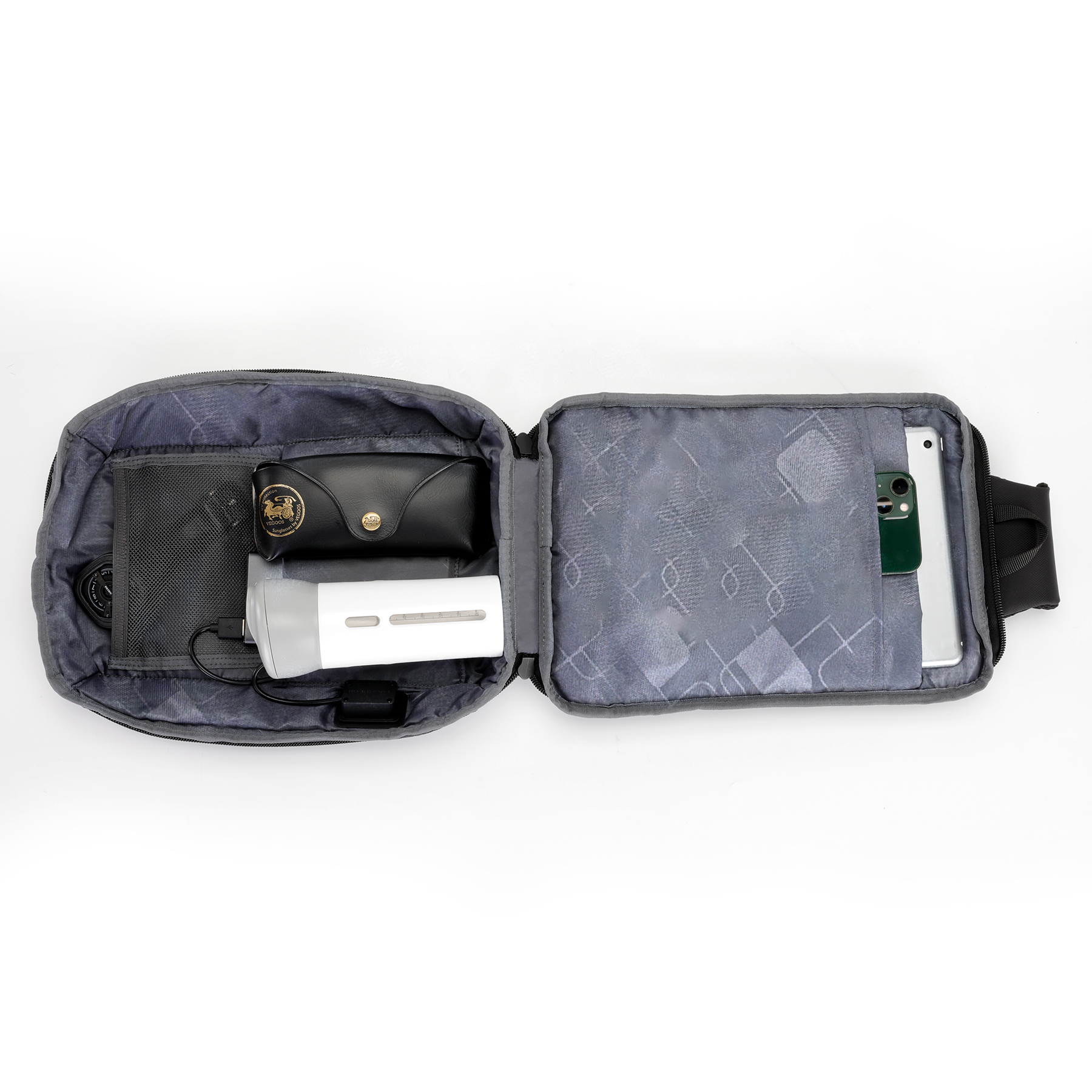 GoPack Mini Tech Sling Bag with DUAL USB with Type-C Port for Fast-Charging and Advanced Organizer (Black)