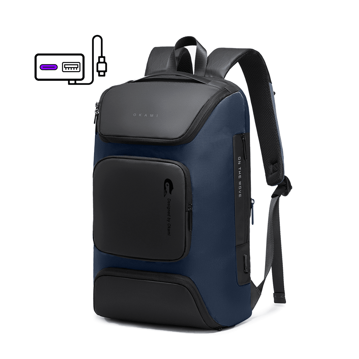 Nomad Laptop Backpack for Laptops up to 15.6" with Integrated Dual USB PD 3.0 Type-C Fast-Charging Upto 35 Watts (Osaka Blue) - OKAMI