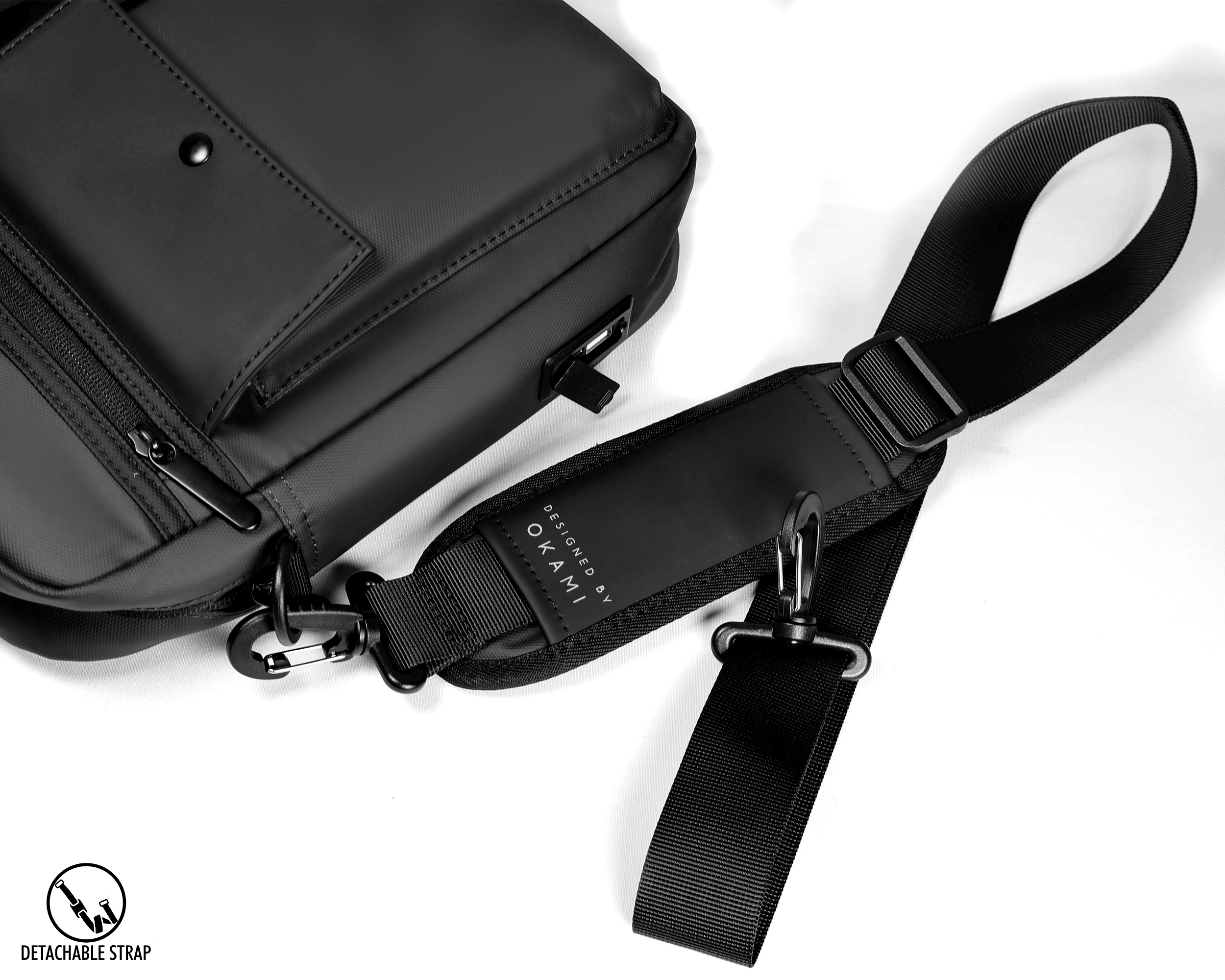 Okami Zenpack Cargo Laptop Messenger Bag X Briefcase with USB Fast-Charging (Obsidian Black)