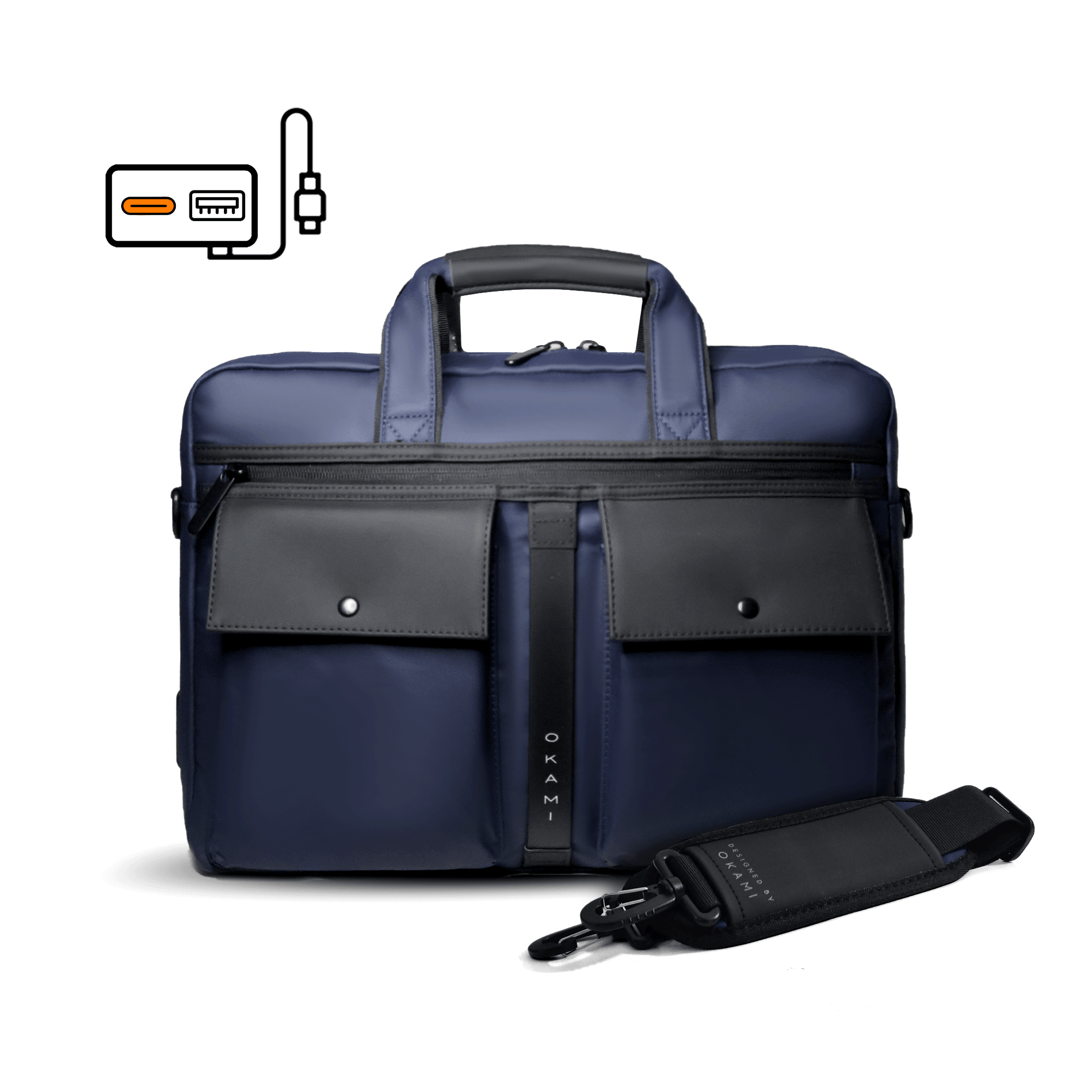 Zenpack Cargo Laptop Messenger Bag X Briefcase - DUAL USB with Type-C Port for Fast-Charging  for Laptops up to 15.6 inches (Osaka Blue) - OKAMI