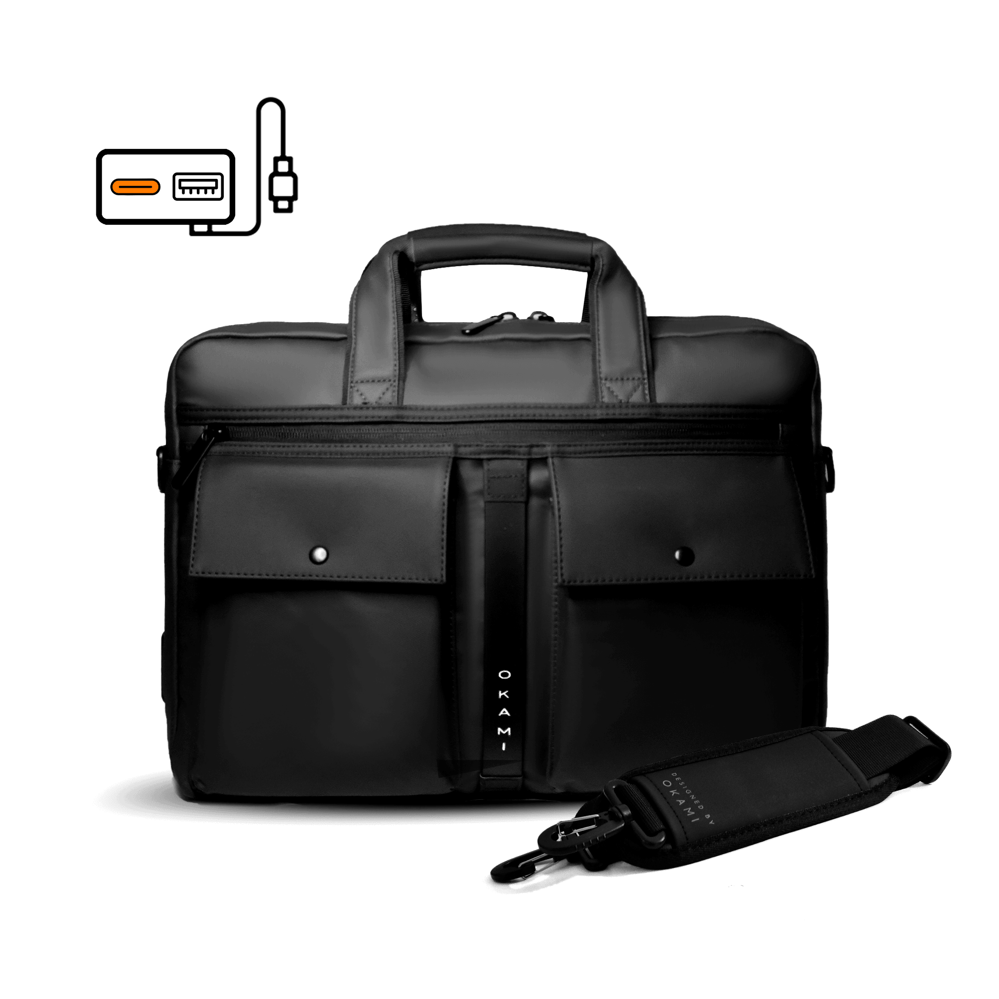 Zenpack Cargo Laptop Messenger Bag X Briefcase - DUAL USB with Type-C Port for Fast-Charging for Laptops up to 15.6 inches (Obsidian Black) - OKAMI