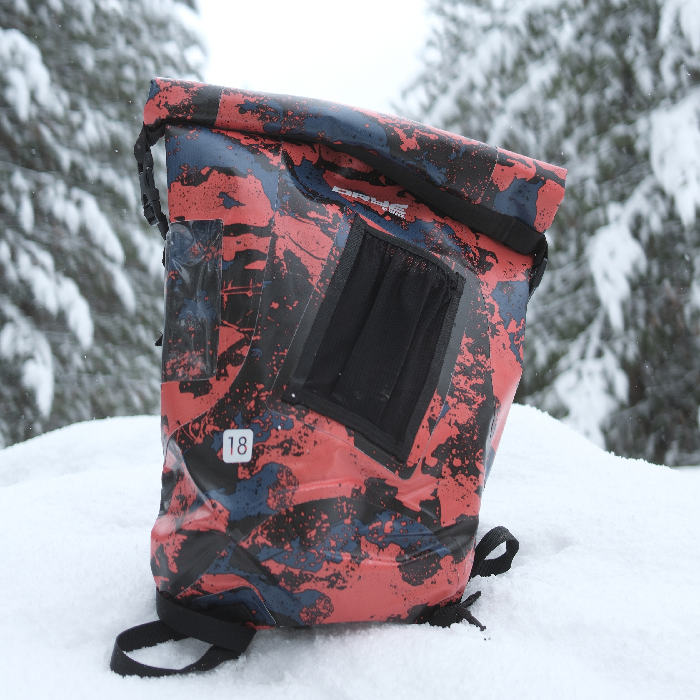 Waterproof Roll Top Backpack – Orange Camo | 18L DRYE Bag for Riders, Motorcyclists & Adventurers