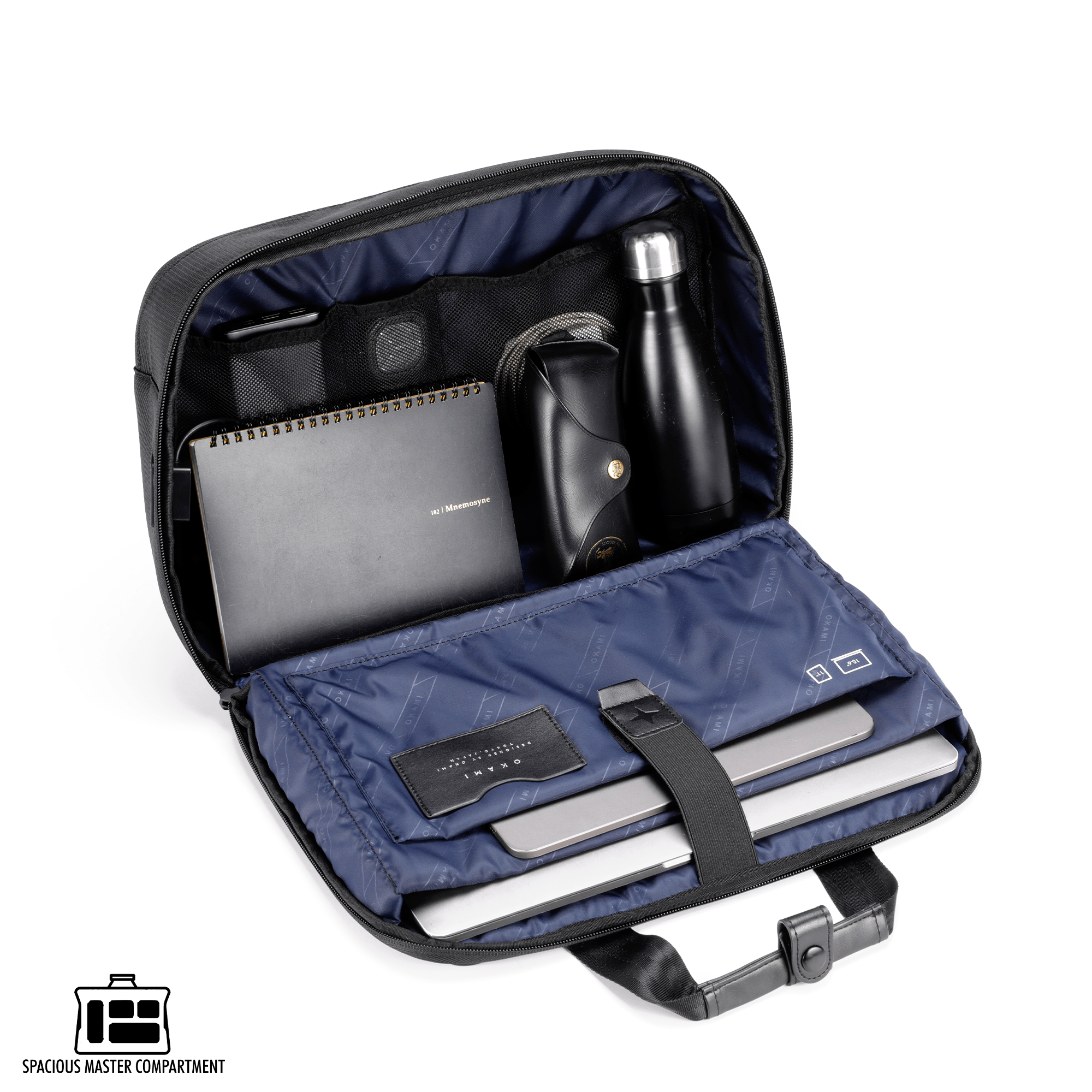 ZenPack LUXE Laptop Messenger Bag X Briefcase with USB Fast-Charging | RFID Safe Advanced Organiser for Laptops up to 15.6 inches (Black) - OKAMI