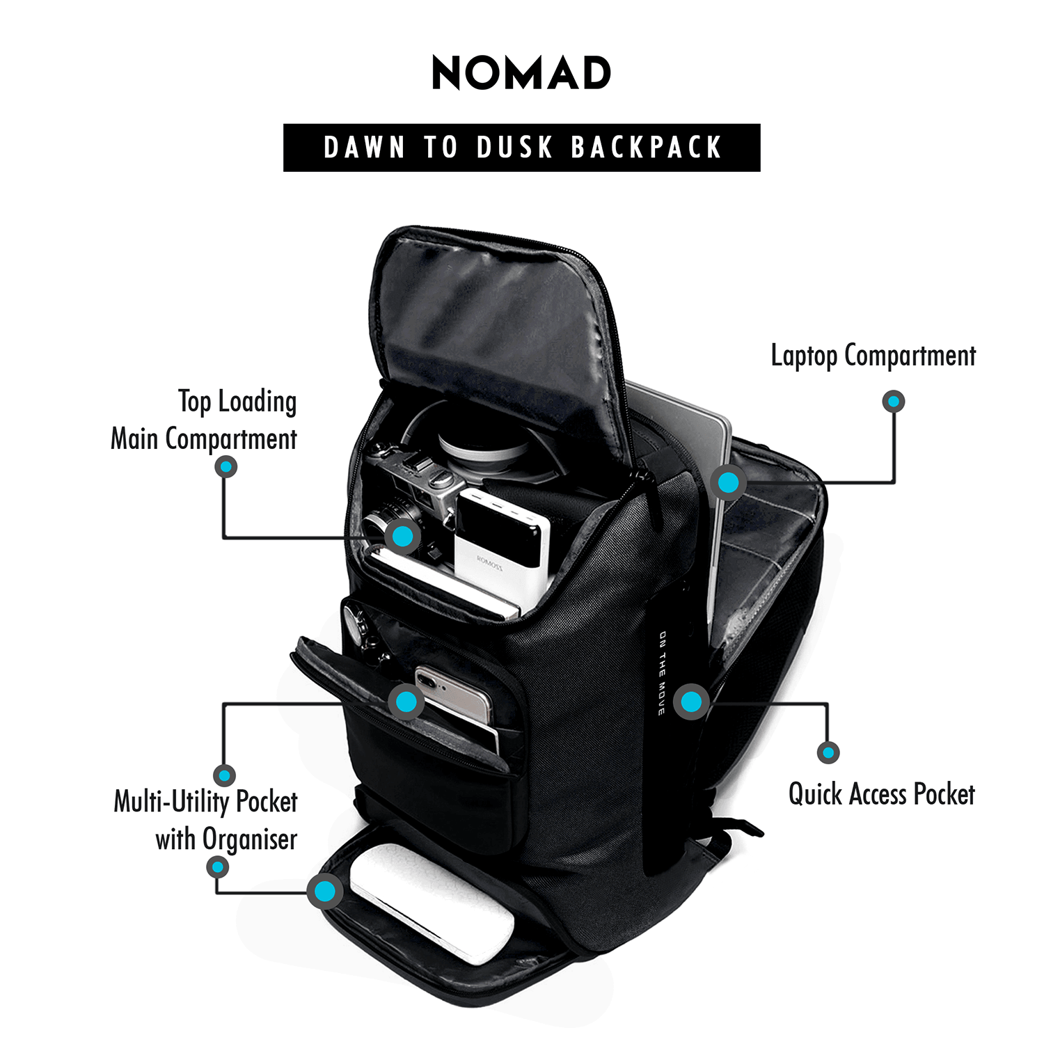 Nomad Classic Laptop Backpack for Laptops up to 15.6 inches with Smart Organizer (Black) - OKAMI