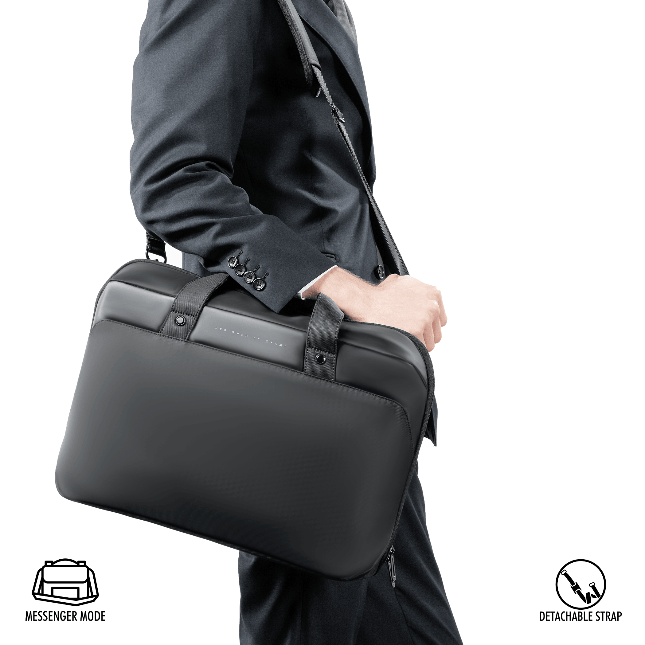 ZenPack LITE Laptop Messenger Bag X Briefcase with USB Fast-Charging for Laptops up to 15.6 inches (Kyoto Black) - OKAMI