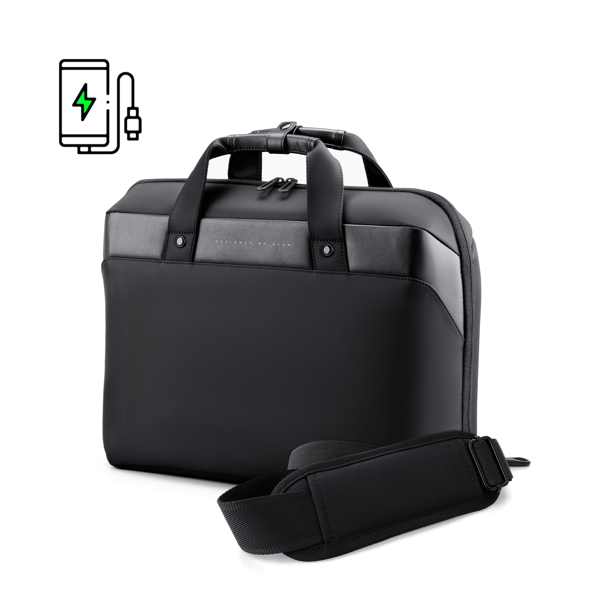 ZenPack LITE Laptop Messenger Bag X Briefcase with USB Fast-Charging for Laptops up to 15.6 inches (Kyoto Black) - OKAMI