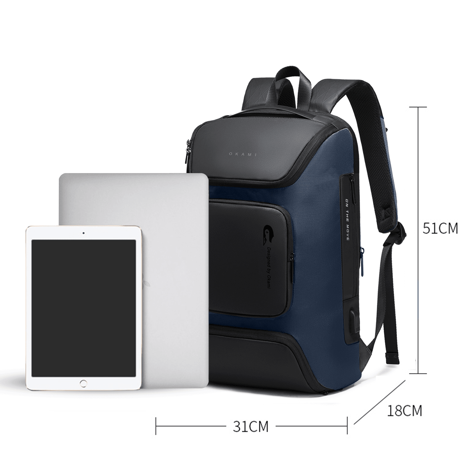 Nomad Laptop Backpack for Laptops up to 15.6" with Integrated Dual USB PD 3.0 Type-C Fast-Charging Upto 35 Watts (Osaka Blue) - OKAMI