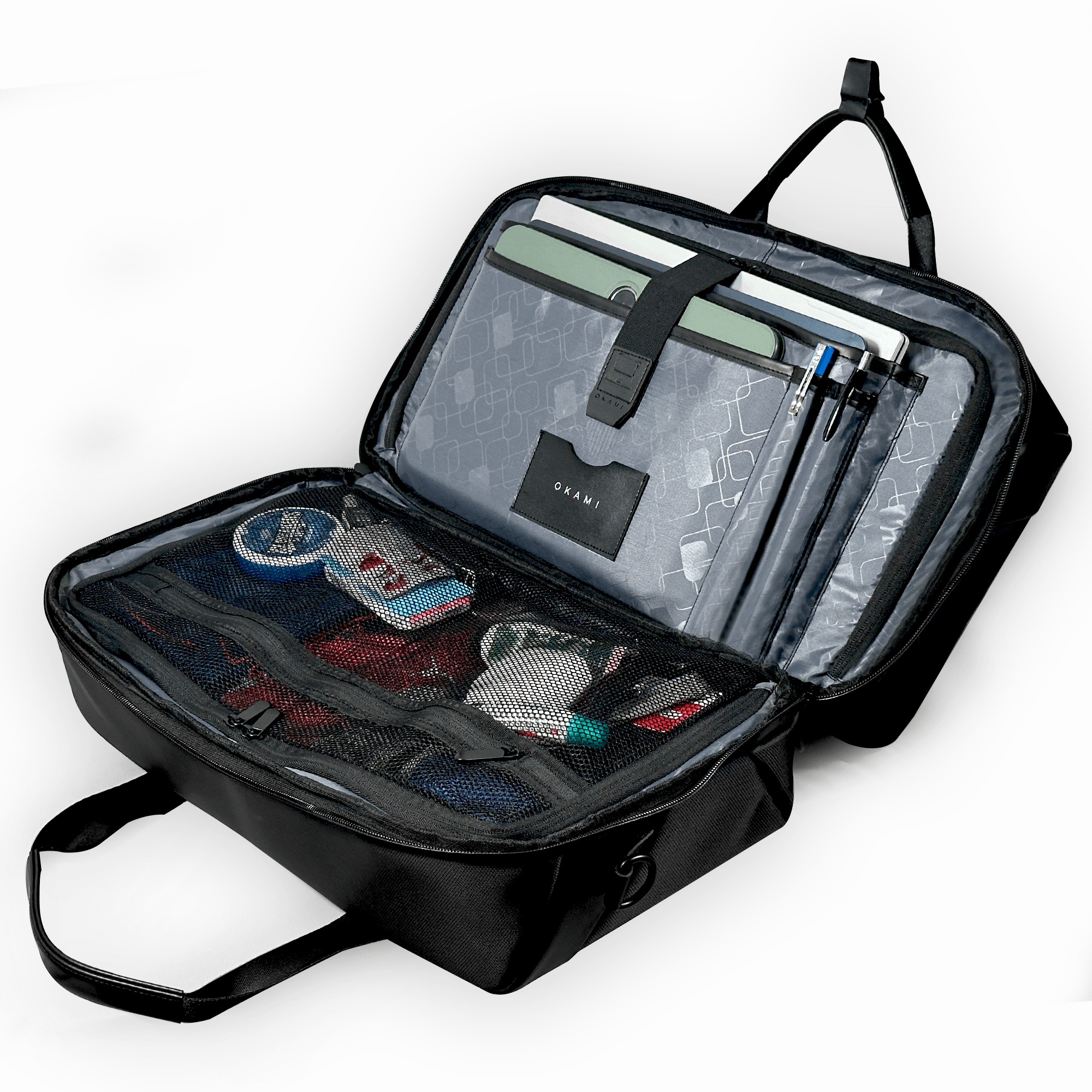 Omnipack Duffle Bag 35 Litres| Gym and Travel Bag with Detachable Strap | Weekender Travel Bag with Built-In Laptop and Tablet Compartment | Cabin Bag with Trolley Sleeve (Obsidian Black) - OKAMI