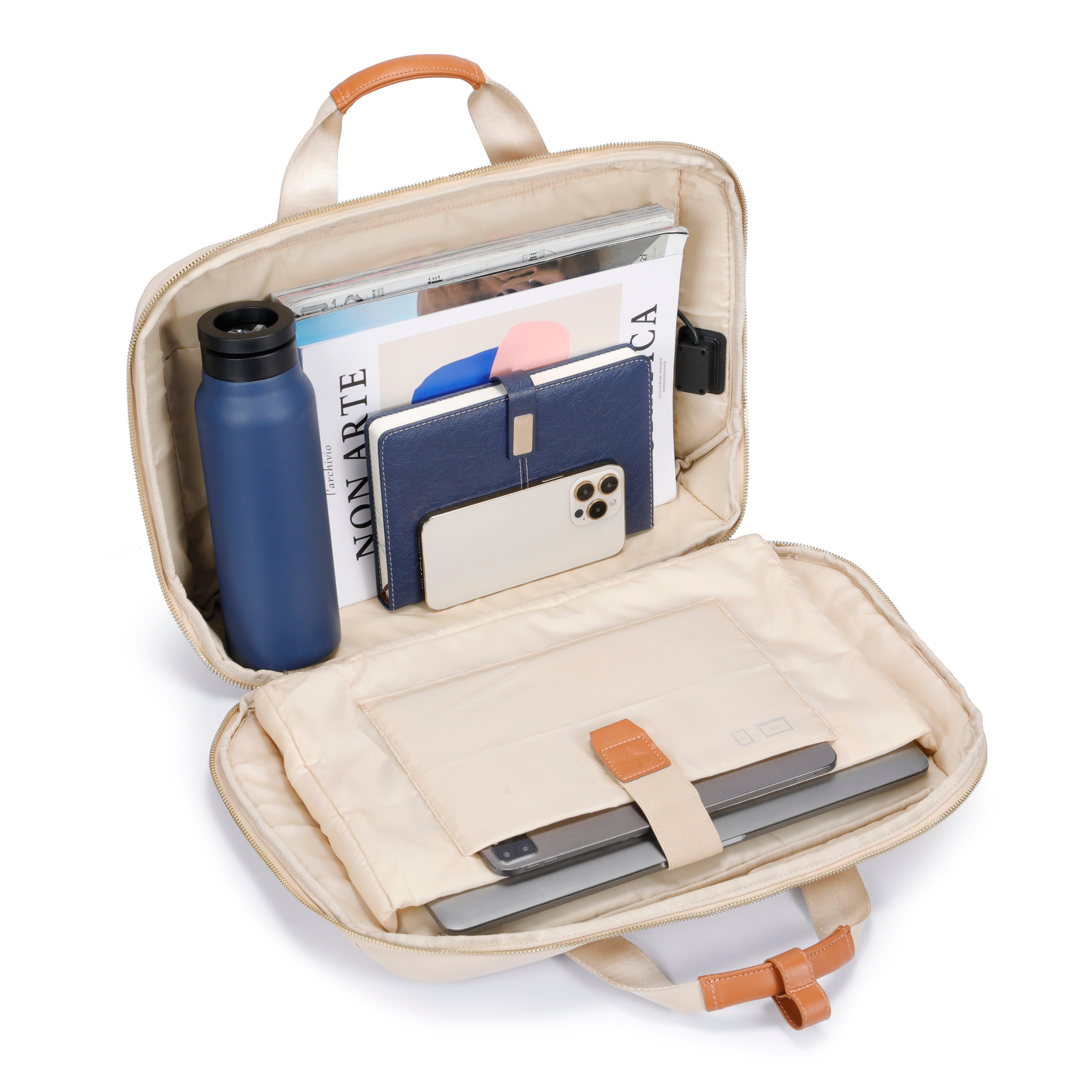 ZenPack LITE Laptop Messenger Bag X Briefcase with USB Fast-Charging for Laptops up to 15.6 inches (Beige) - OKAMI