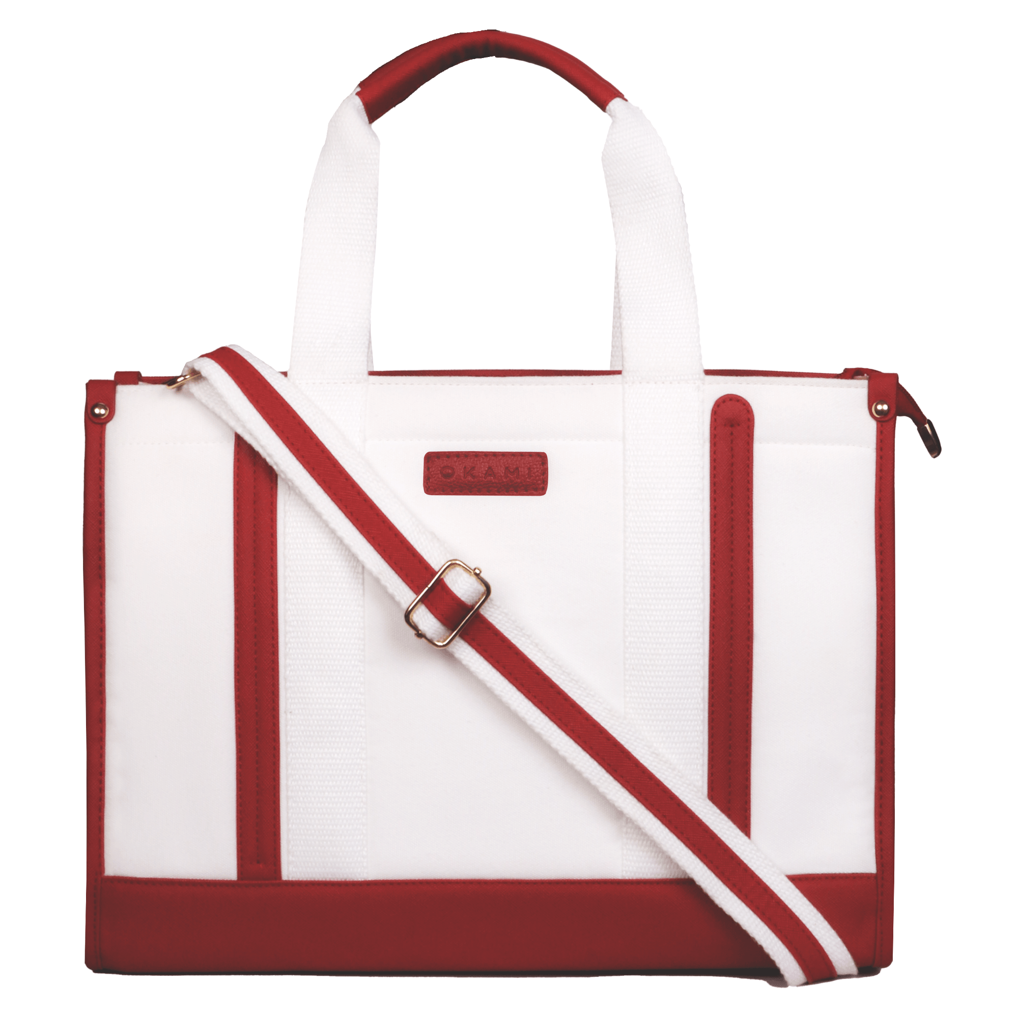 Everyday Women's Canvas Tote Bag for Laptops up to 14 Inches (White-Red) - OKAMI