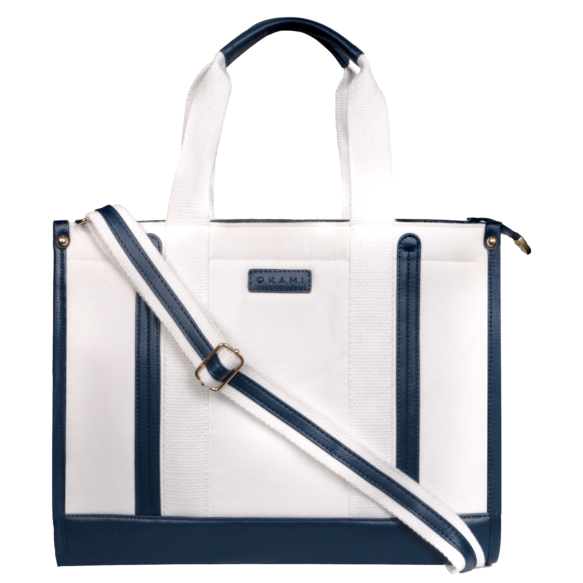 Everyday Women's Canvas Tote Bag for Laptops up to 14 Inches (White-Blue) - OKAMI