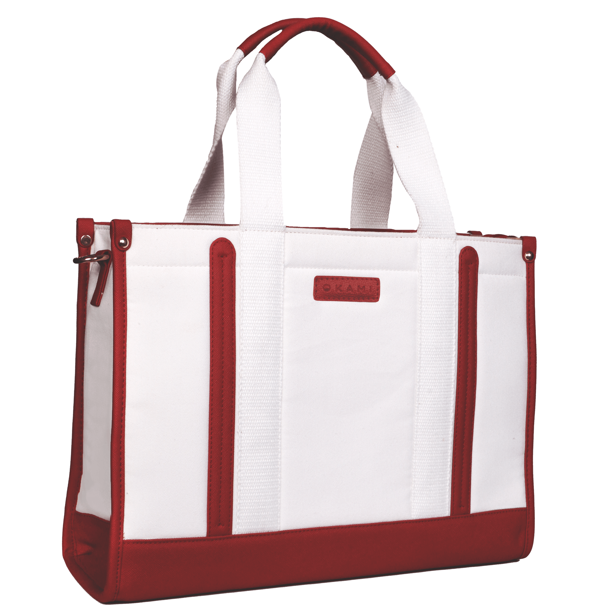 Everyday Women's Canvas Tote Bag for Laptops up to 14 Inches (White-Red) - OKAMI