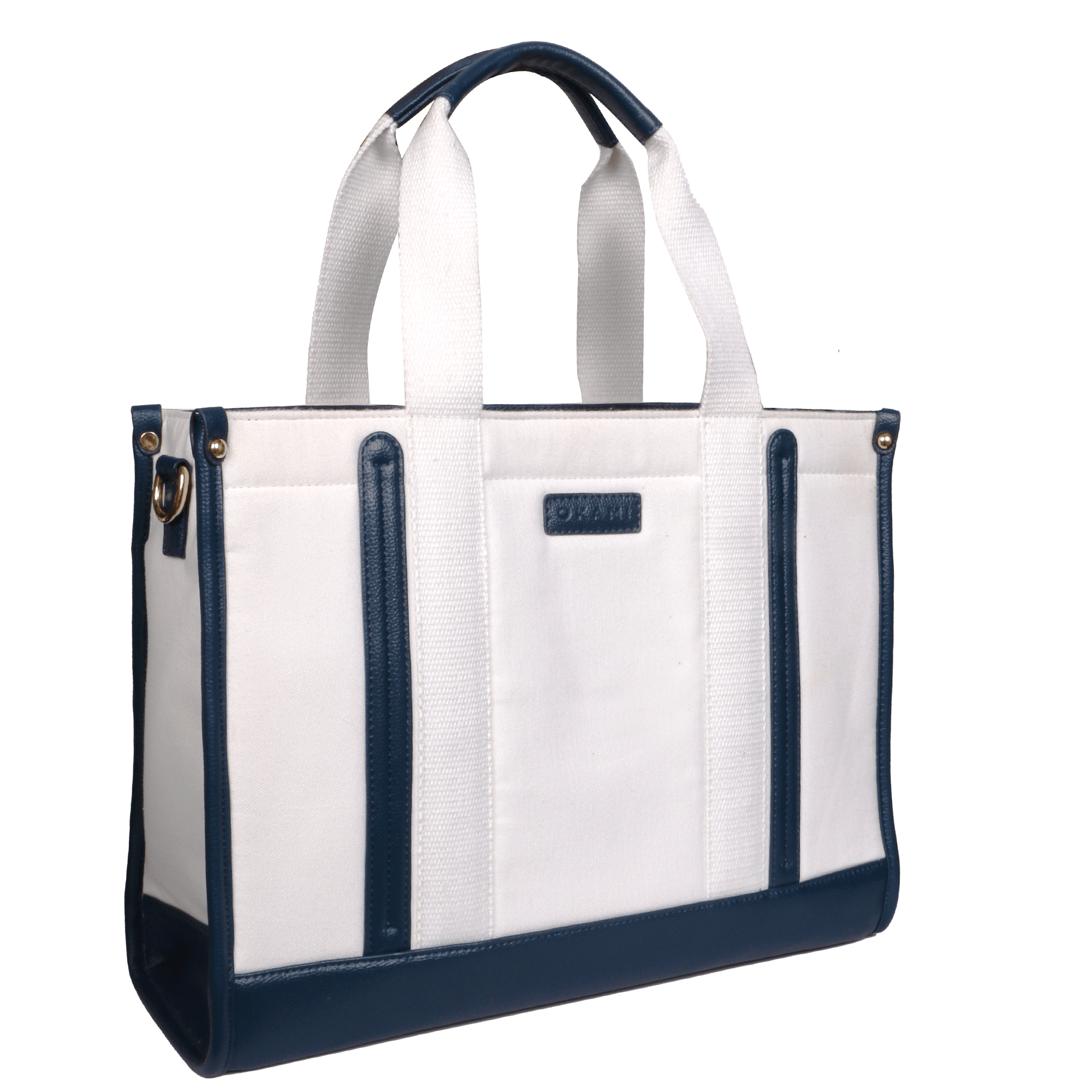 Everyday Women's Canvas Tote Bag for Laptops up to 14 Inches (White-Blue) - OKAMI