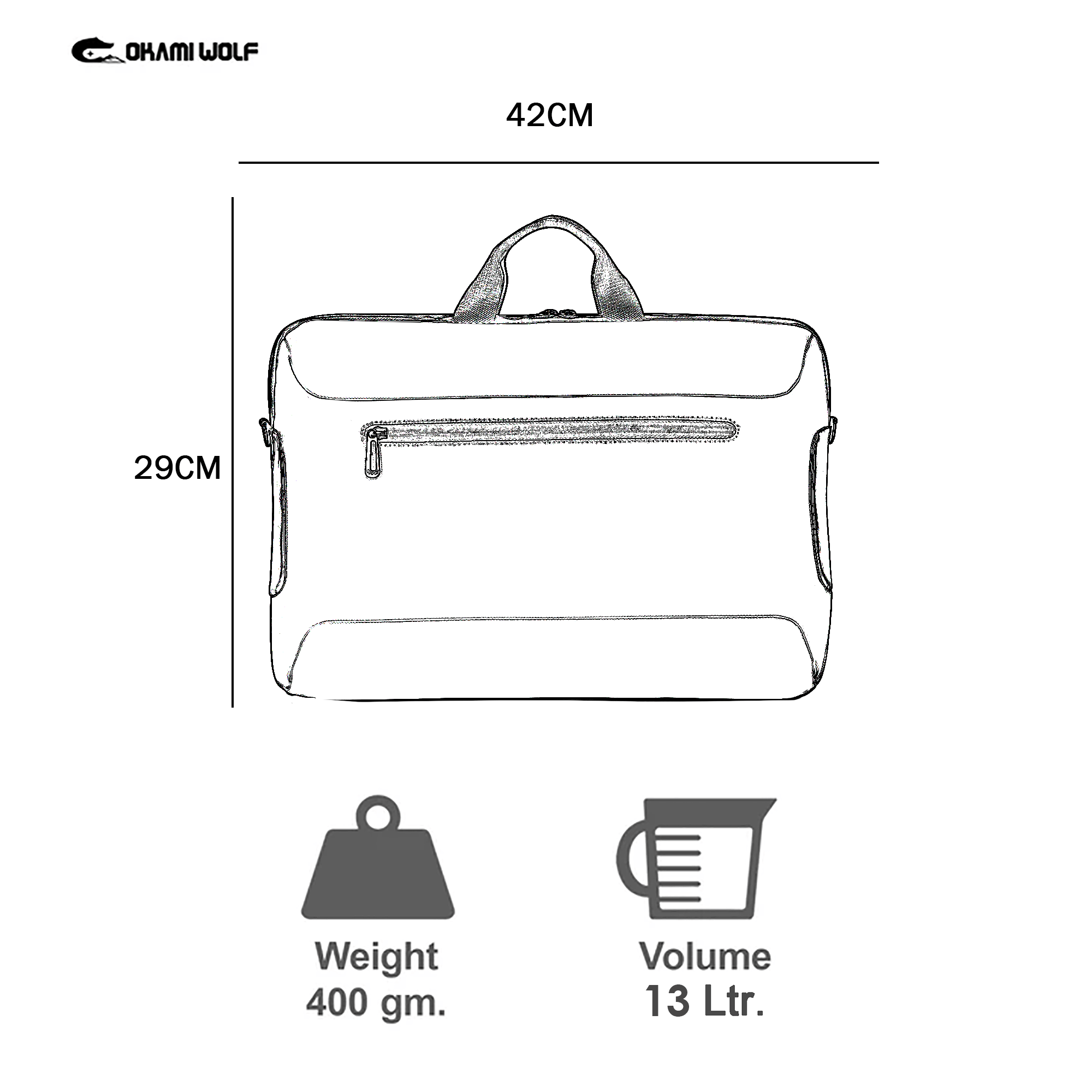 ZenPack UNO Minimal Black Messenger Bag X Briefcase for Laptops up to 15.6 inches (Black) - OKAMI