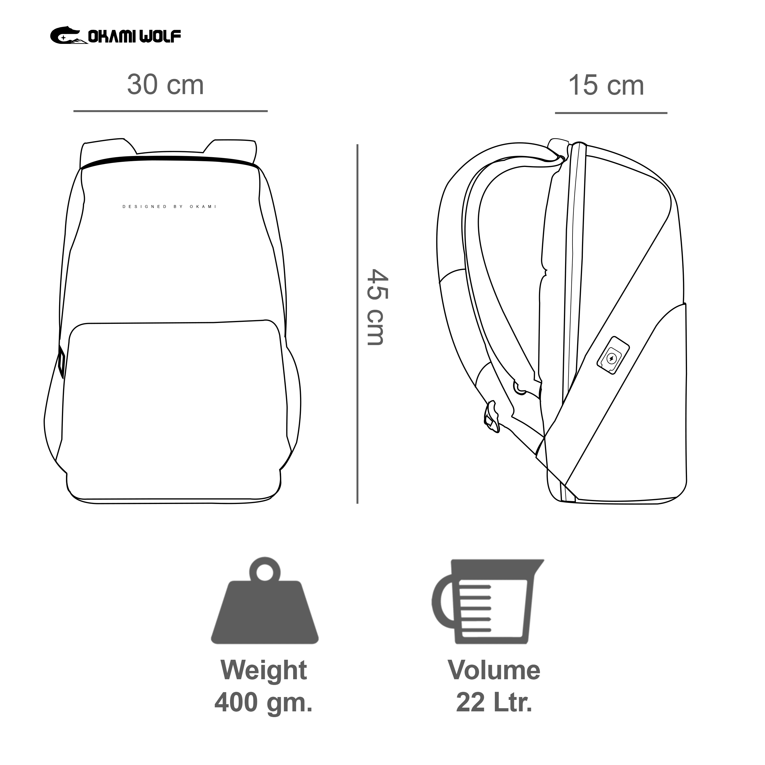 GoPack LUXE Anti-Theft Laptop Backpack with USB Fast-Charging for Laptops up to 15.6 inches - OKAMI