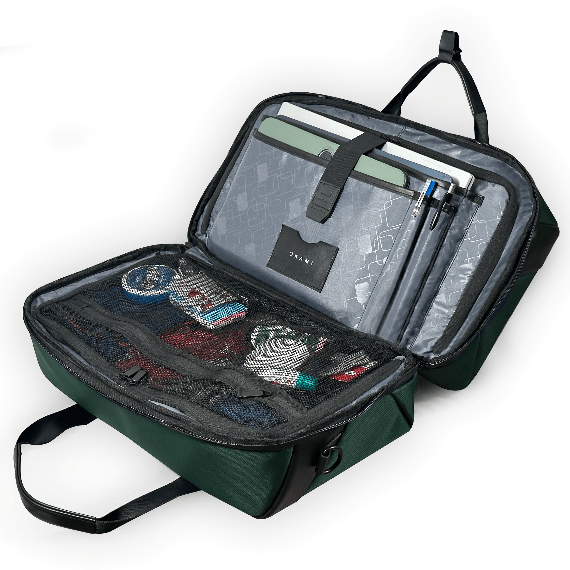 Omnipack Duffle Bag 35 Litres| Gym and Travel Bag with Detachable Strap | Weekender Travel Bag with Built-In Laptop and Tablet Compartment | Cabin Bag with Trolley Sleeve (Kobe Green) - OKAMI