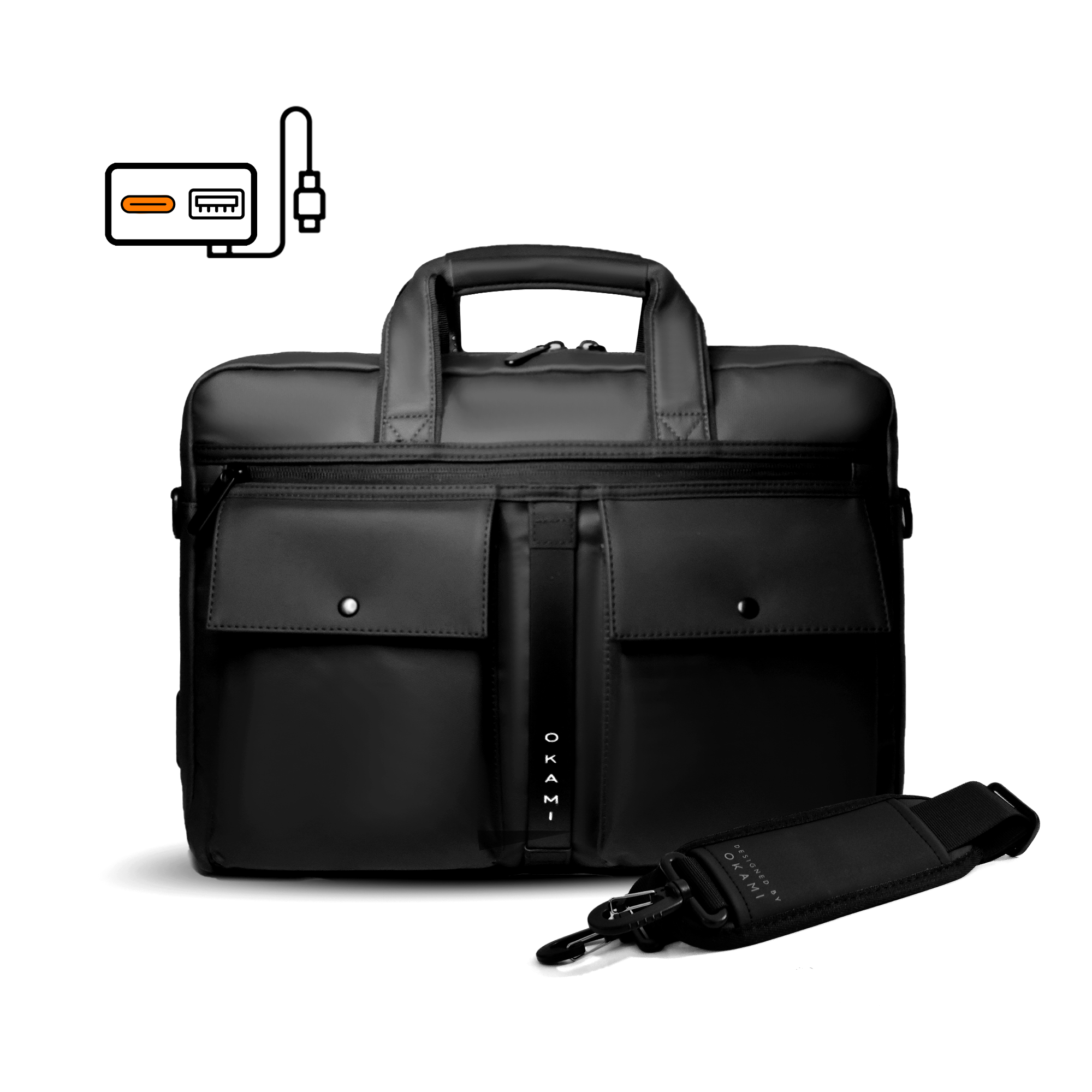Zenpack Cargo Laptop Messenger Bag X Briefcase - DUAL USB with type-C port for Fast-Charging (Black)