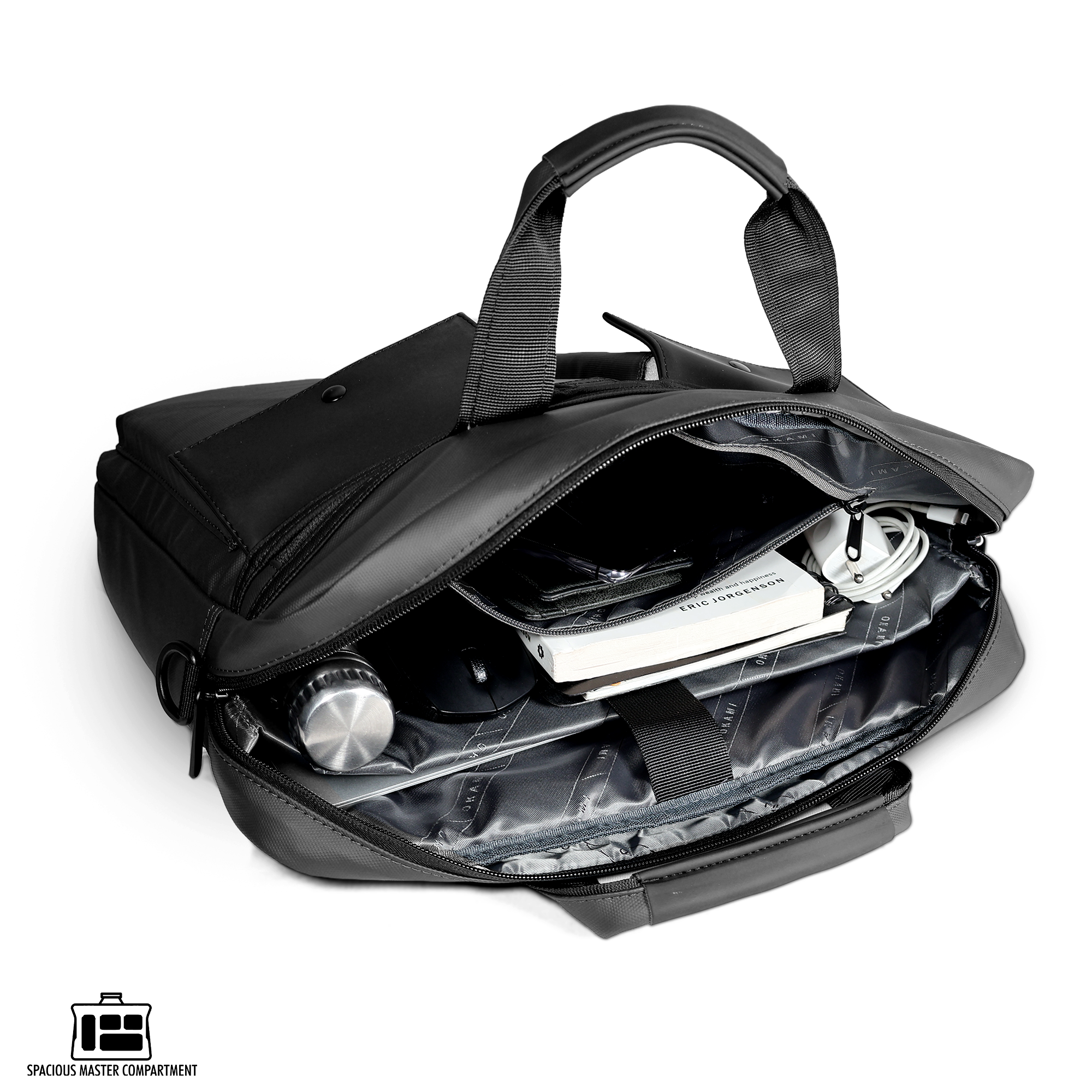 Okami Zenpack Cargo Laptop Messenger Bag X Briefcase with USB Fast-Charging (Obsidian Black)
